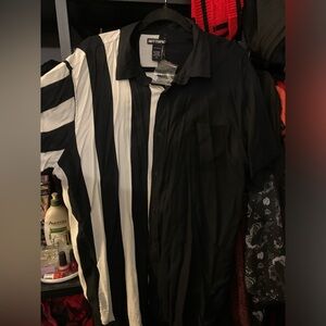 Men’s black and white half striped button down shirt hot topic XL
